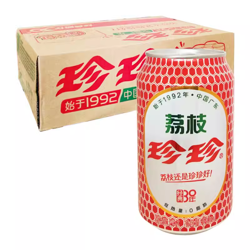 特价 珍珍荔枝饮料东北怀旧碳酸饮料低热量0脂肪网红汽水气泡水330ml