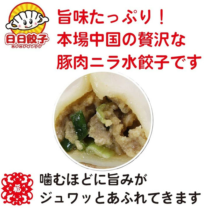 日日豚肉韮菜水餃子 約30個入 サワラ入り水餃子 日日餃子 厚皮 日本国内加工 日本産 600g
